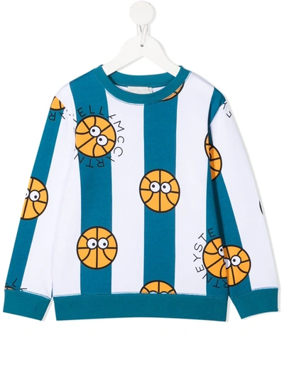 Stella Mccartney Kids' White Sweatshirt For Boy With Basketball Balls In Blue