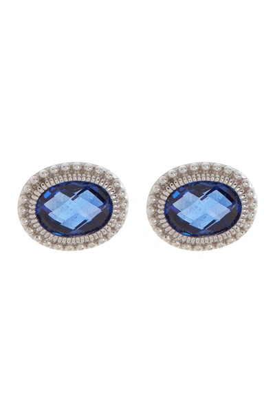 Judith Ripka Sterling Silver Silver Oval Sapphire Stud Earrings In Blue