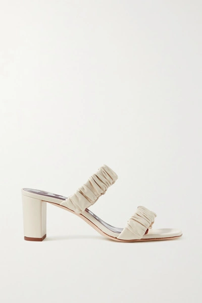 Staud Frankie Ruched Leather Sandals In Cream