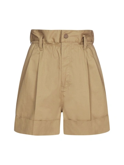 Moncler Paperbag-waist Cotton Shorts In Neutrals