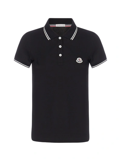 Moncler Contrast-trim Polo Shirt In Black