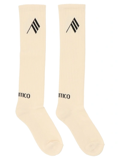 Attico Logo-motif Ankle Socks In White/beige/black