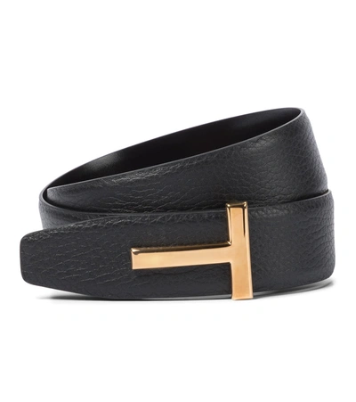 Tom Ford T-buckle Pebble-finish Belt In Black