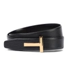 Tom Ford T-buckle Pebble-finish Belt In Black