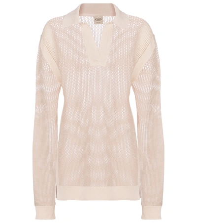 Tod's Open-knit Cotton Sweater In Pink