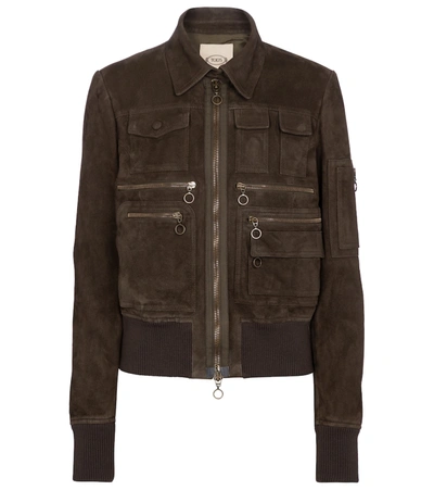 Tod's Suede Bomber Jacket In Green