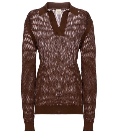 Tod's Open-knit Cotton Sweater In Brown