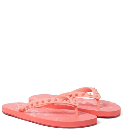 Christian Louboutin Loubi Studded Rubber Flip Flops In Operette Pink