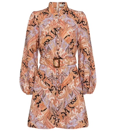 Zimmermann Baroque-pattern Print Belted Dress In Neutrals