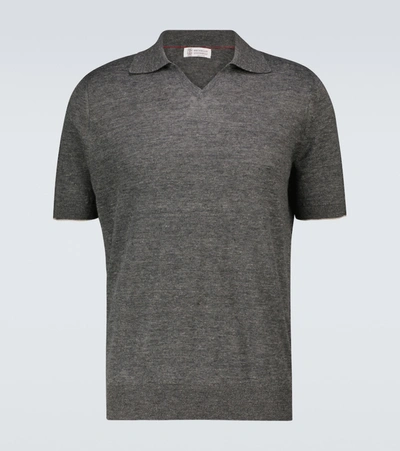 Brunello Cucinelli Fine Knitted Polo Shirt In Grey