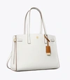 Tory Burch Walker Pebbled Triple-compartment Satchel Bag In Gardenia/gold