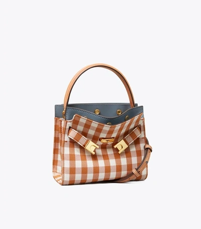 Tory Burch Lee Radziwill Petite Double Bag In Ochre Gingham