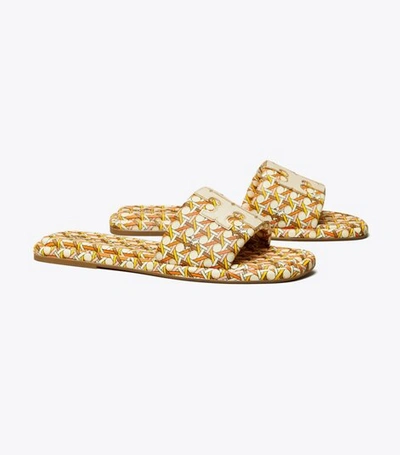 Tory Burch Double T Sport Slide Sandal In Pink/ Ivory/ Gold