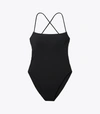 Tory Burch One-piece Swimsuit With Tie-up Straps In Black