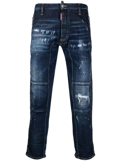 Dsquared2 Slim-fit Cropped Biker Jeans In Blue