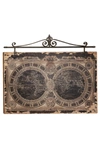 WILLOW ROW VINTAGE STYLE LARGE BLACK METAL AND BROWN WOOD WORLD MAP WALL DECOR WITH FLEUR DE LIS & FINIAL ACCEN,758647911523