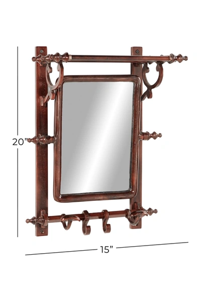 Willow Row Copper Bathroom Wall Rack With Hooks And Rectangular Mirror In Brown