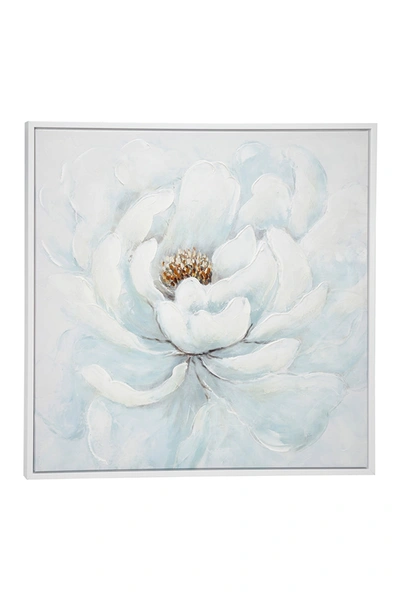 Willow Row Large Square White Peony Flower Acrylic Painting In Silver Frame