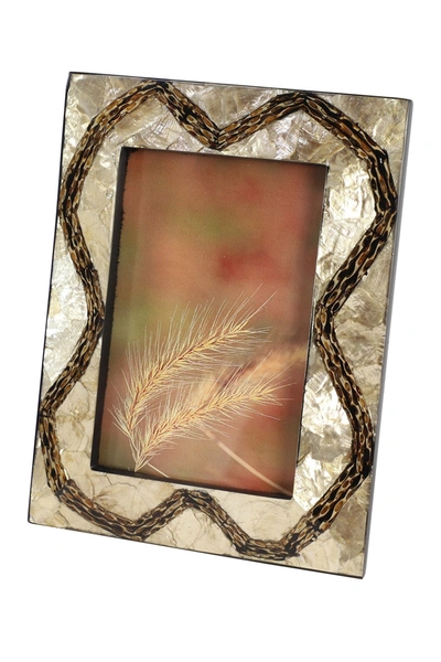 Willow Row Rectangular Inlaid Vervain & Gold Capiz Shell Picture Frame In Brown