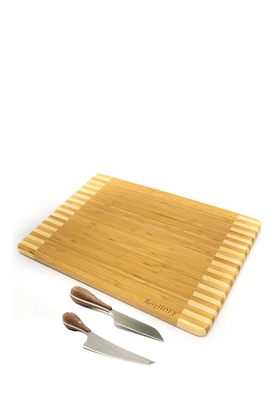 Berghoff Aaron Probyn Rectangular Two-tone 3-piece Chopping Board & Cheese Knife Set In Silver/brown