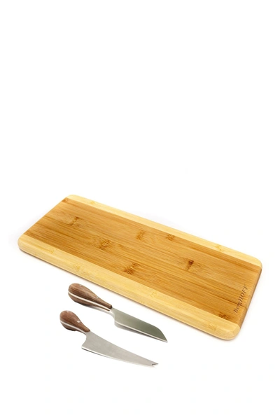 Berghoff Bamboo 3 Piece Long Two-toned Board And Aaron Probyn Cheese Knives Set In Brown