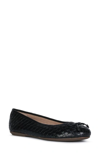 Geox Woven Leather Bow Ballerina Flats In Black