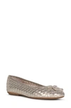 Geox Metallic Woven Leather Bow Ballerina Flats In Gold