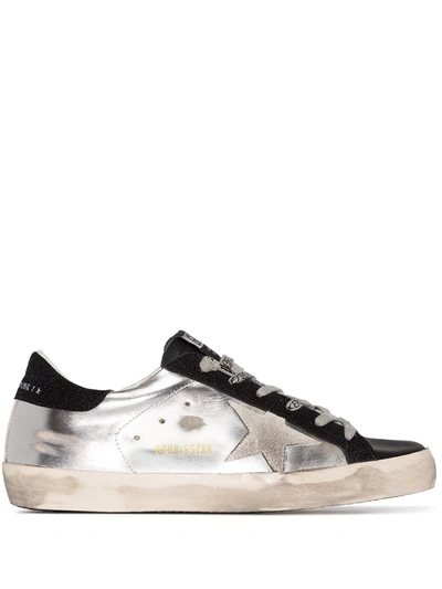Golden Goose Silver And Black Super-star Leather Trainers