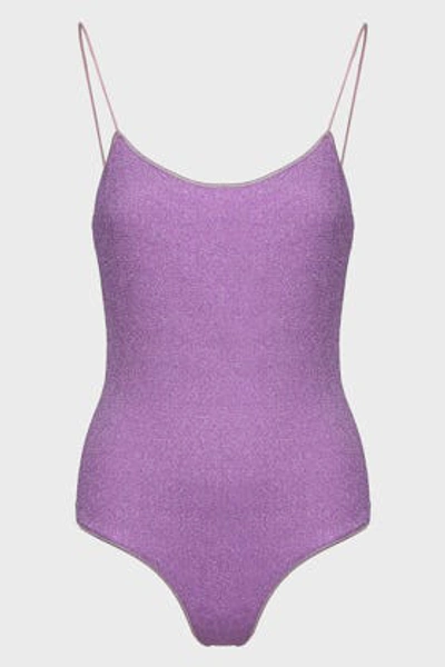 Oseree Lumiere Open-back Glitter Swimsuit In Purple