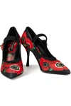 DOLCE & GABBANA CRYSTAL-EMBELLISHED FLORAL-PRINT STRETCH-JERSEY MARY JANE PUMPS,3074457345625189251