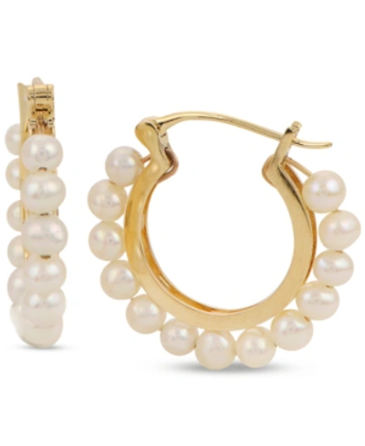 Macy's Cultured Freshwater Pearl (3-1/2-4mm) Hoop Earrings In 14k Gold-plated Sterling Silver In Gold Over Silver