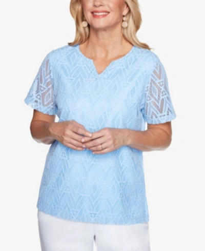 Alfred Dunner Plus Size Classics Diamond Lace Top In Cornflower