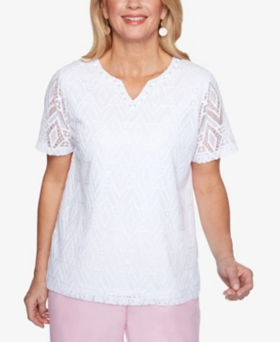 Alfred Dunner Plus Size Classics Diamond Lace Top In White