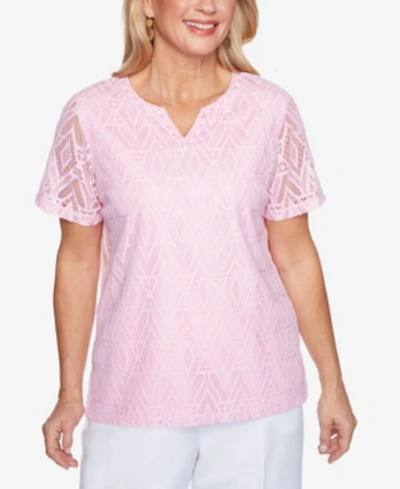 Alfred Dunner Plus Size Classics Diamond Lace Top In Petal