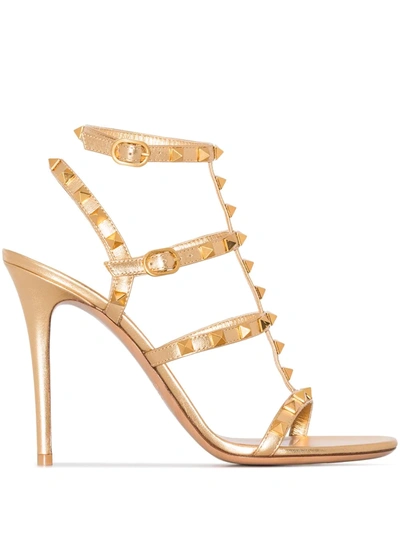 Valentino Garavani Rockstud 105mm Caged Sandals In Gold