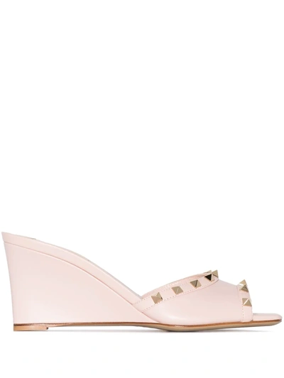 Valentino Garavani Pink Rockstud 70 Leather Wedge Sandals