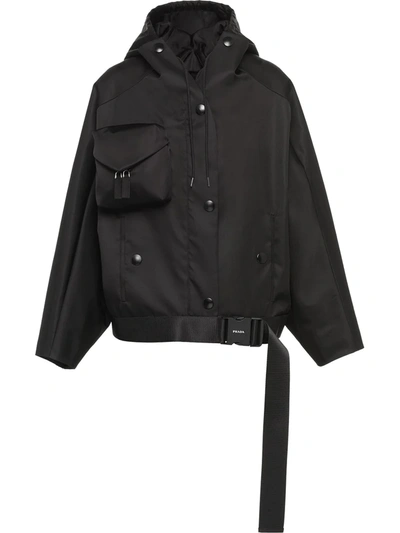 Prada Re-nylon Gabardine Hooded Jacket In Black