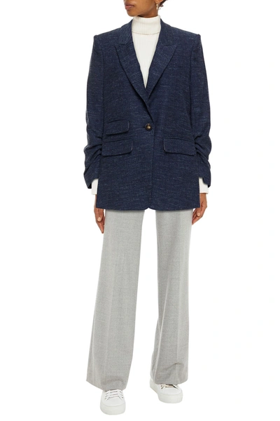 Veronica Beard Martel Herringbone Wool, Cotton And Linen-blend Blazer In Navy