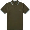 FRED PERRY SLIM FIT TWIN TIPPED POLO FOREST NIGHT & SKY BLUE,549EB38C-8936-531D-5062-8C6088B59502