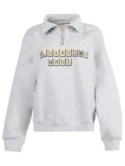 Alexander Wang Half Zip Funnel Neck Sweatshirt In Grey