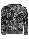 Saint Laurent Foliage-pattern Crew Neck Jumper In Grey