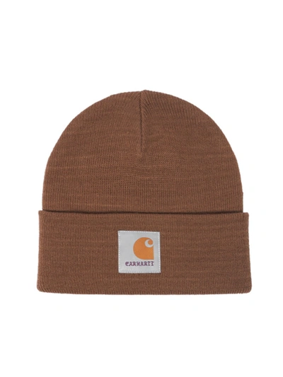 Carhartt Logo-patch Knitted Beanie In Brown
