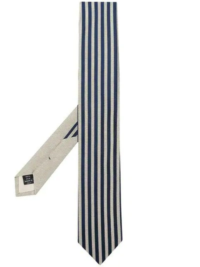 Dries Van Noten Striped Silk Tie In Grey