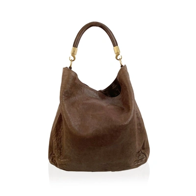 Saint Laurent Olive Green Leather Roady Large Hobo Tote In Brown