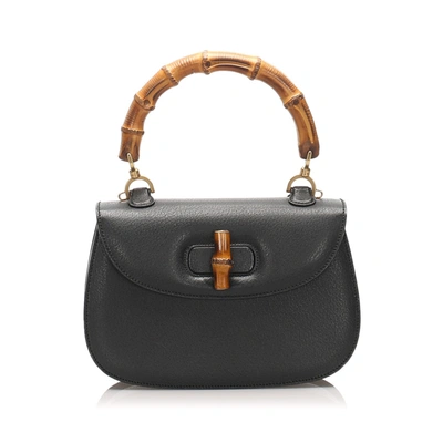 Pre-owned Gucci Bamboo Leather Satchel In Black