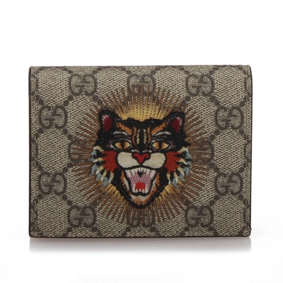 Gucci Gg Supreme Angry Cat Card Holder In Grey