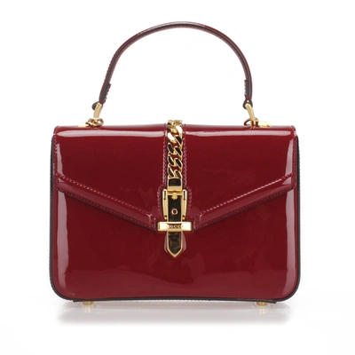 Pre-owned Gucci Sylvie 1969 Patent Leather Satchel In Red