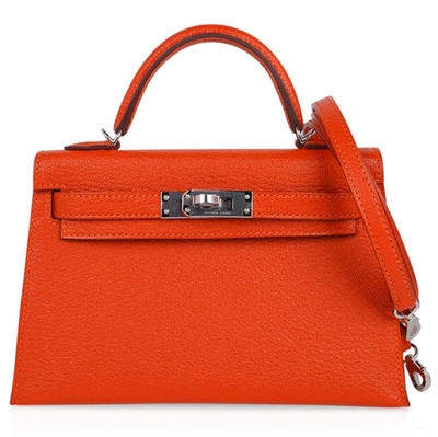Pre-owned Hermes Kelly Sellier 20 Bag Feu / Rose Eglantine Chevre Bi-color Palladium In Red