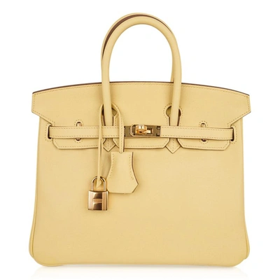 Pre-owned Hermes Birkin 25 Bag Jaune Poussin Gold Hardware Swift Leather In Yellow