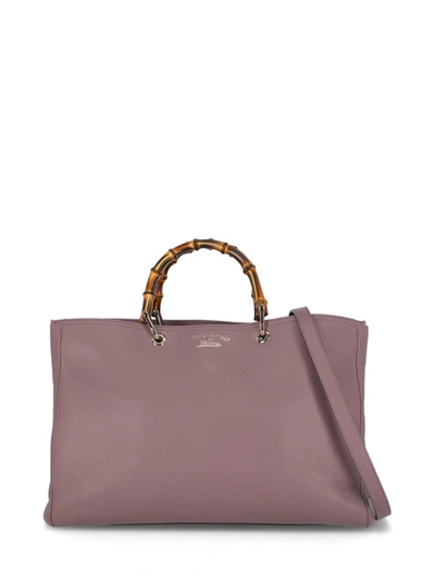 Pre-owned Gucci Bamboo Leather Tote Bag In Purple